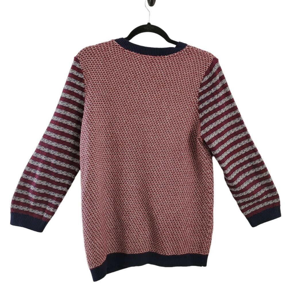 Tommy Hilfiger L 100% Cotton Knit Cardigan Sweater Nautical Stripe Red Navy Gold - Picture 2 of 12